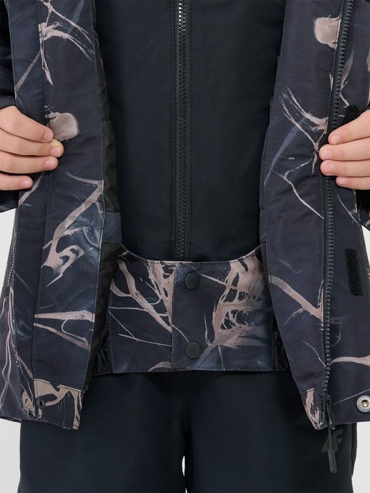 Kurtka narciarska chłopięca z kapturem, ocieplana, granatowa, 4F