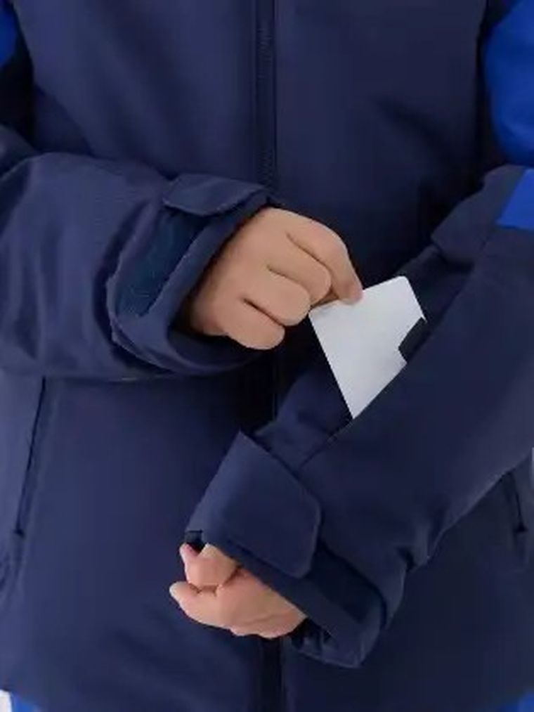 Kurtka narciarska chłopięca z kapturem, ocieplana, niebieska, 4F