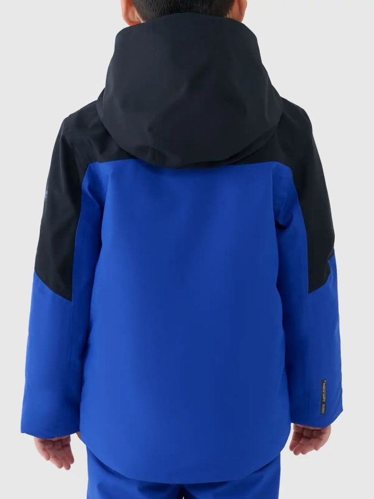 Kurtka narciarska chłopięca z kapturem, ocieplana, niebieska, 4F