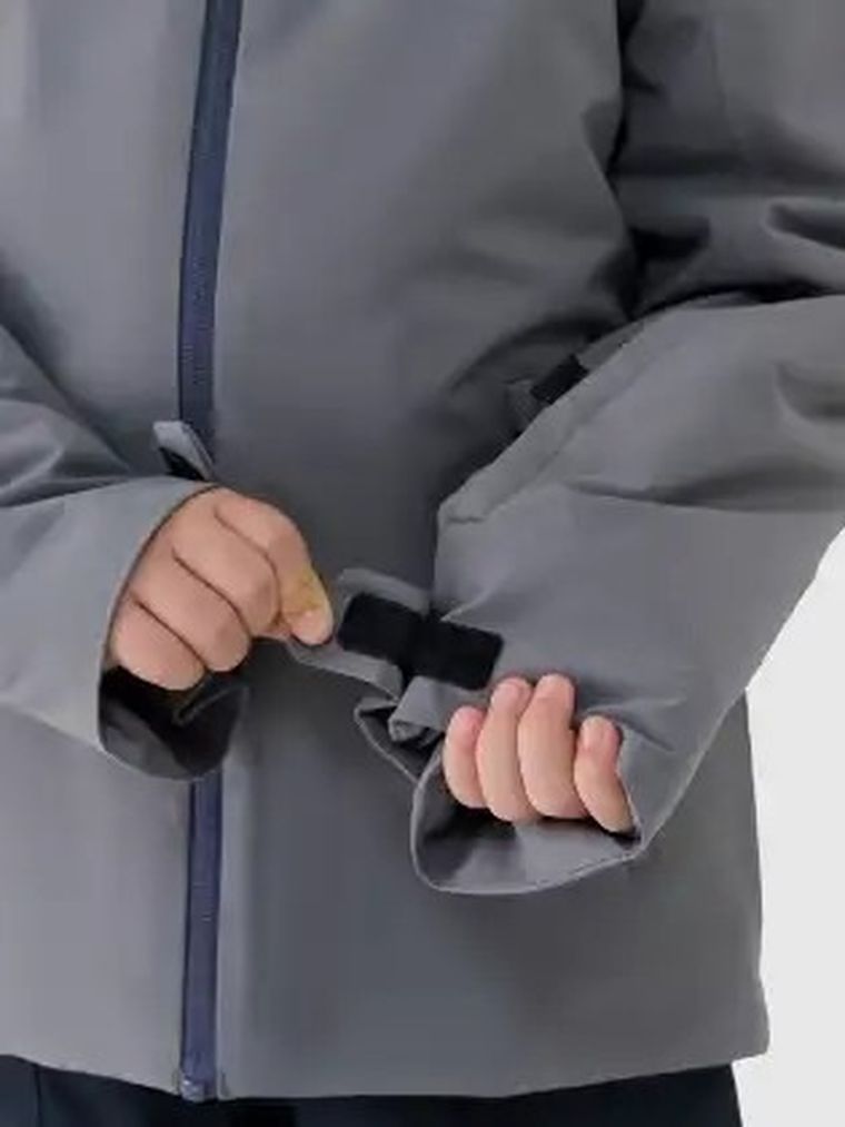 Kurtka narciarska chłopięca z kapturem, ocieplana, szara, 4F