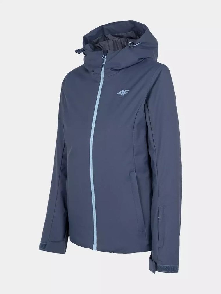 Kurtka narciarska damska z kapturem, niebieska, 4F