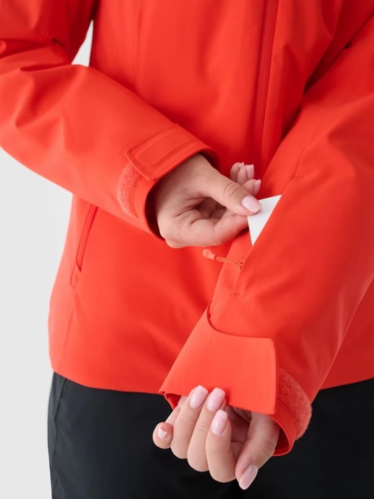 Kurtka narciarska damska z kapturem, ocieplana, czerwona, 4F