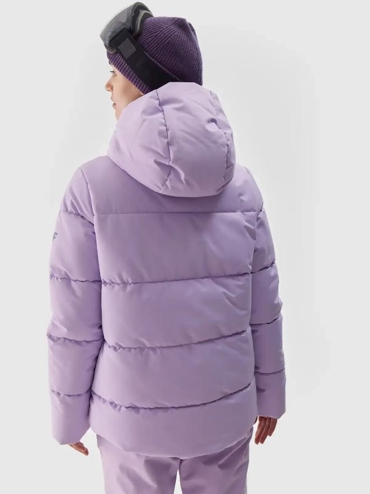 Kurtka narciarska damska z kapturem, ocieplana, fioletowa, 4F