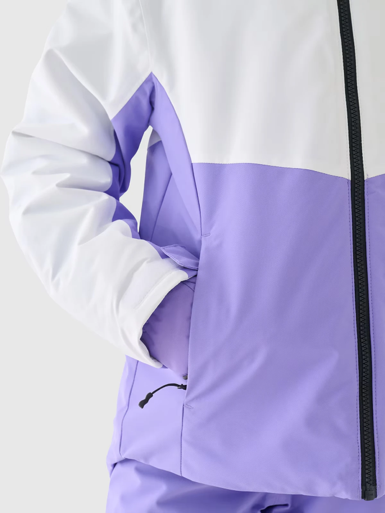 Kurtka narciarska dziewczęca z kapturem, ocieplana, fioletowa, 4F