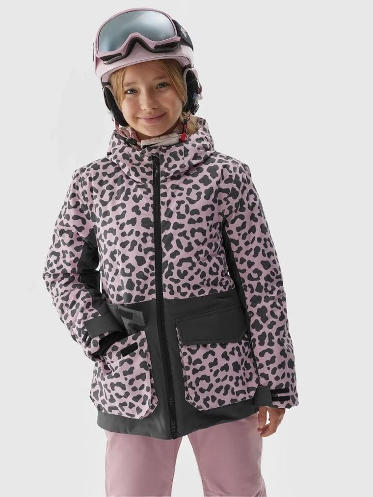 Kurtka narciarska dziewczęca z kapturem, różowa, 4F