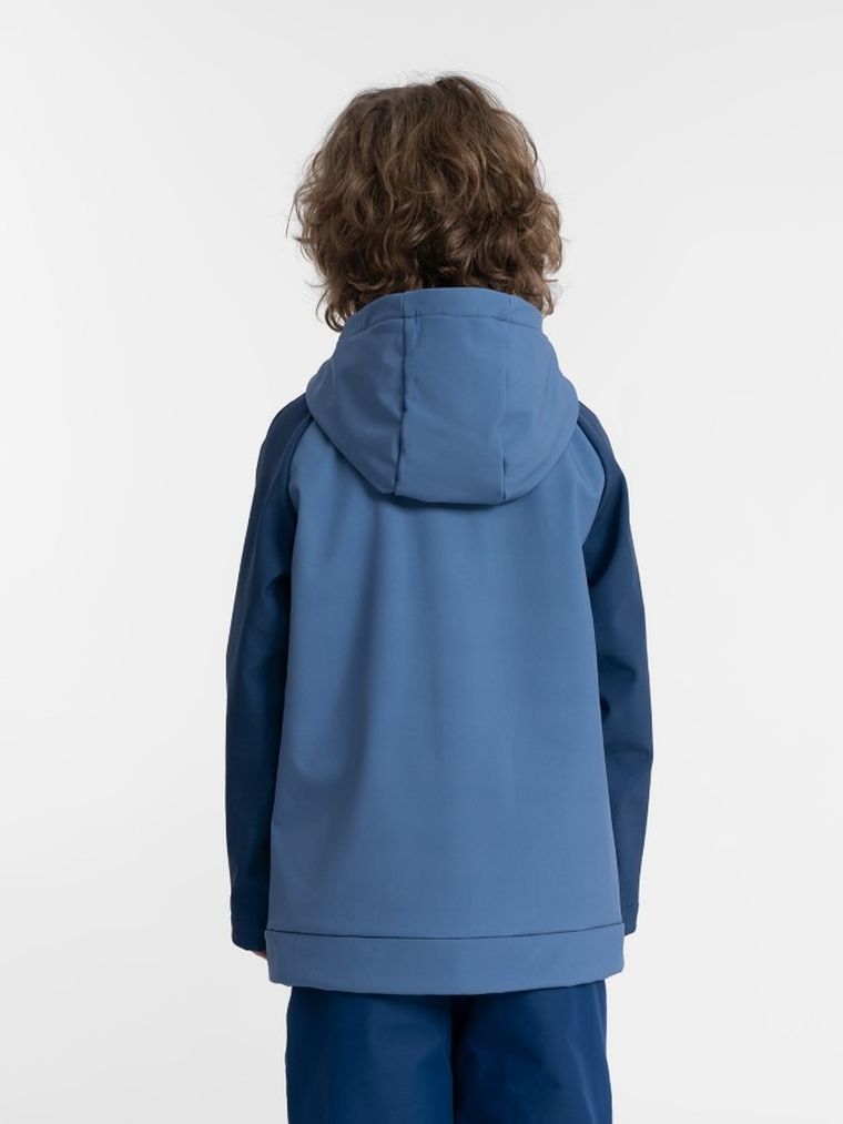Kurtka softshell chłopięca z kapturem, niebieska, 4F