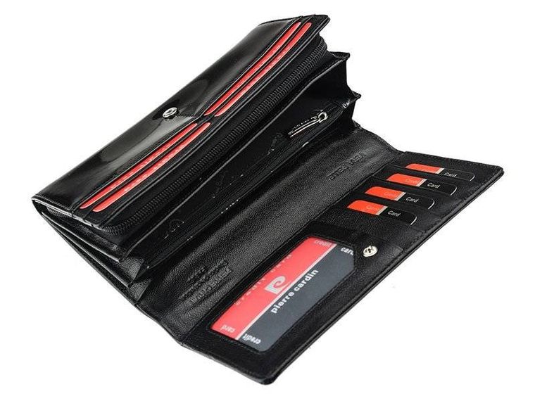 Lakierowany, poziomy portfel damski ze skóry naturalnej, Pierre Cardin