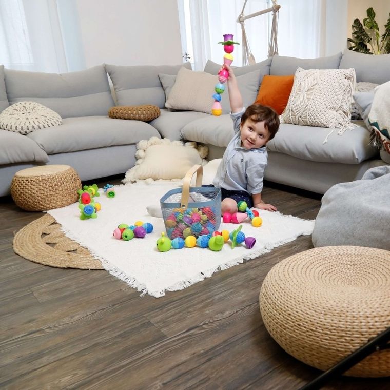 Lalaboom, Kolorowa piramida, grzechotka, zestaw sensoryczny, 11 elementów