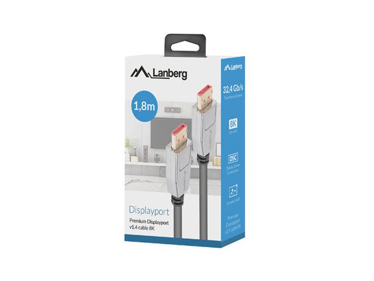 Lanberg, kabel DisplayPort M/m 20pin V1.4, 8k Ca, dpdp, 20cu, 0018, bk, 1,8 m