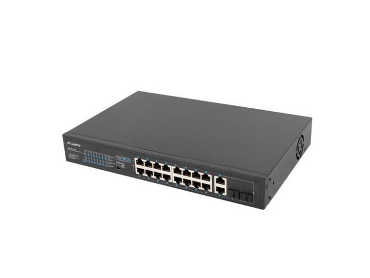 Lanberg, switch, RACK 19" 16X 100MB POE+/2X COMBO GIGABIT, 150W, NIEZARZĄDZALNY, RSFE-16P-2C-150