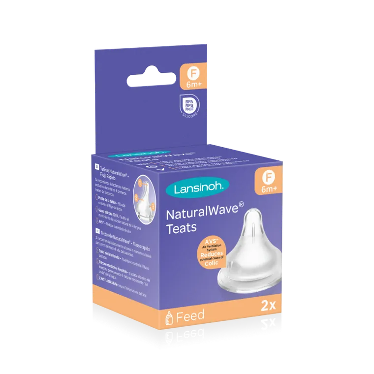 Lansinoh, Natural Wave, smoczek do butelki, szybki przepływ, rozmiar F, 6m+, 2 szt.