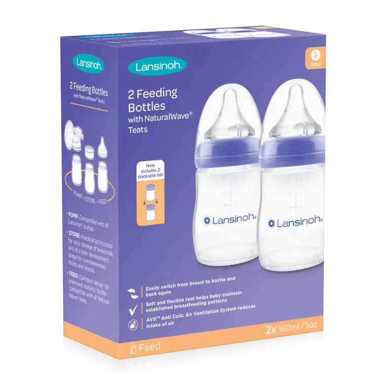 Lansinoh, NaturalWave, butelki ze smoczkami, rozmiar S, 160 ml, 2 szt.