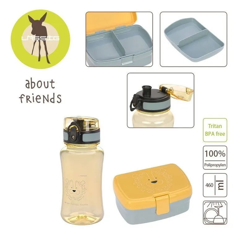 Lassig, About Friends, zestaw, lunchbox + tritanowa butelka - bidon, żyrafa, 460 ml