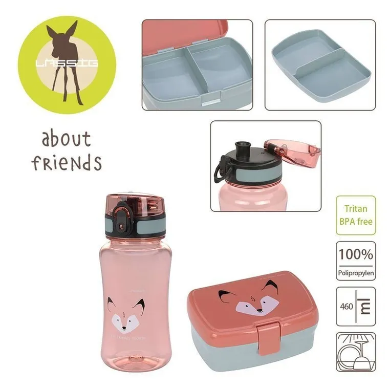 Lassig, About Friends, zestaw na lunch: lunchbox + tritanowa butelka, lis, 460 ml