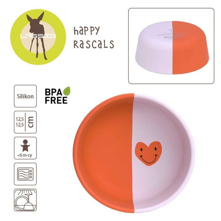 Lassig, Happy Rascals, miseczka silikonowa dla dzieci, Heart Lavender