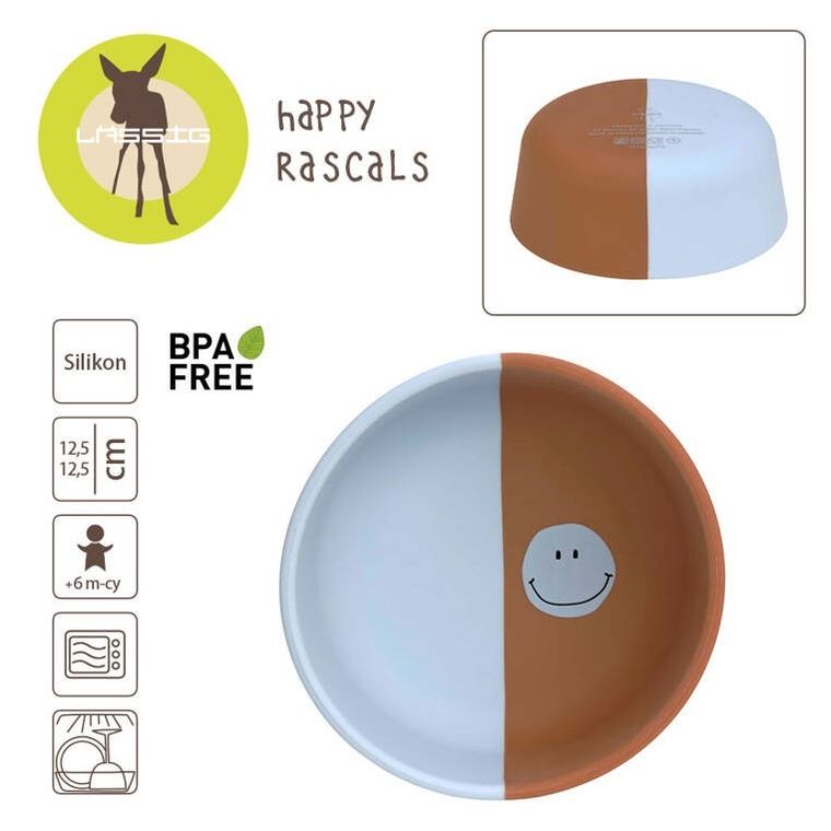 Lassig, Happy Rascals Smile, miseczka silikonowa dla dzieci, Sky Blue