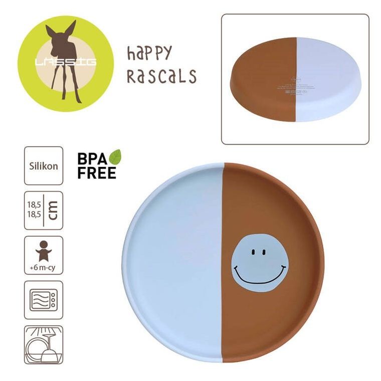 Lassig, Happy Rascals Smile, talerzyk silikonowy dla dzieci, Sky Blue