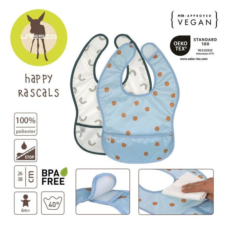 Lassig, Happy Rascals Smile, zestaw śliniaków wodoodpornych, Sky Blue, 6m+