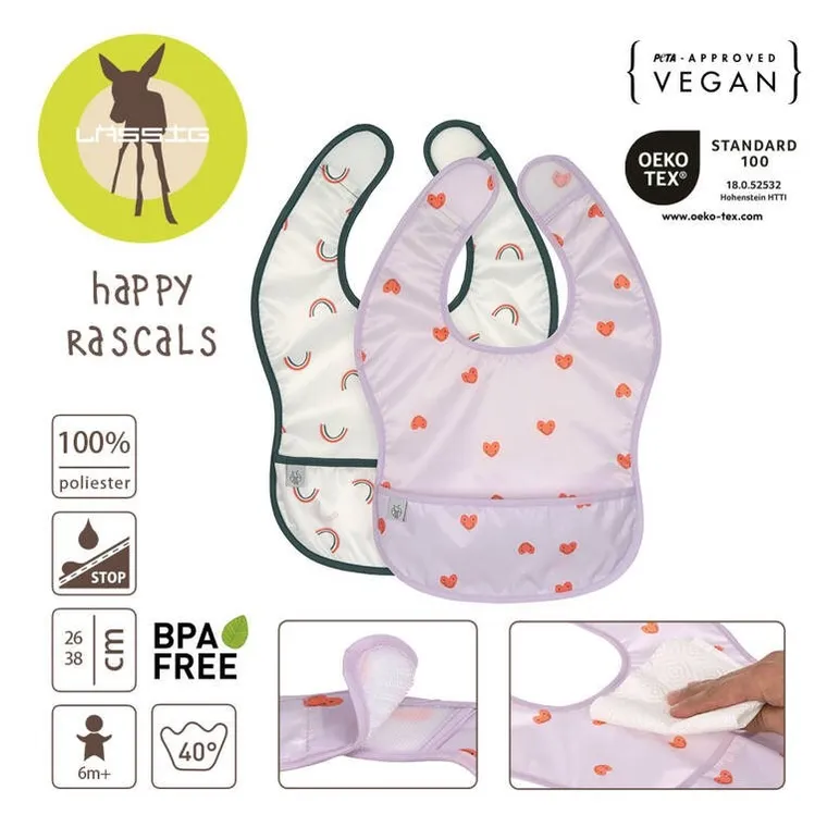 Lassig, Happy Rascals, zestaw śliniaków wodoodpornych, Heart Lavender, 6m+