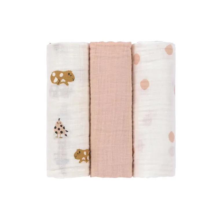 Lassig, Little Mateys, pieluszka muślinowa, otulacz z biobawełny, spicy orange, 85-85 cm, 3 szt.