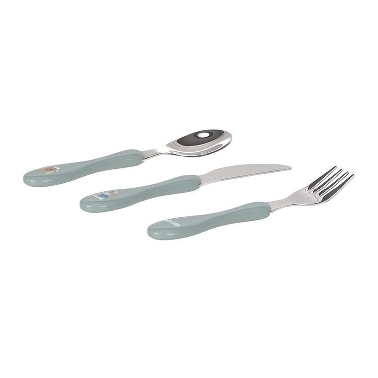 Lassig, Tiny Team, zestaw sztućców ze stali nierdzewnej, piesek, 3 szt.