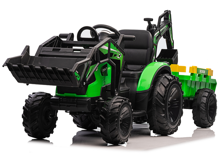 Lean Cars, koparka z naczepą, pojazd na akumulator, SX2068, zielony