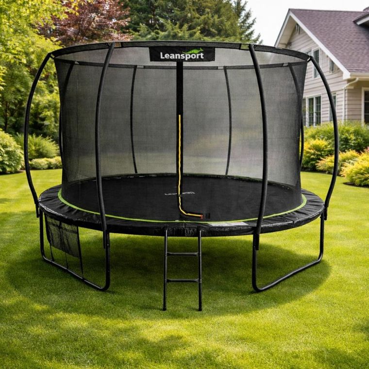 Lean Sport, trampolina ogrodowa z siatką wewnętrzną, czarno-zielona, 487 cm, 16ft