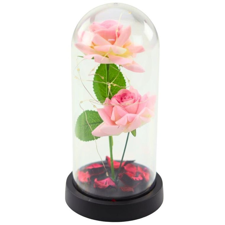 Lean Toys, 2 wieczne róże w kopule, z oświetleniem LED