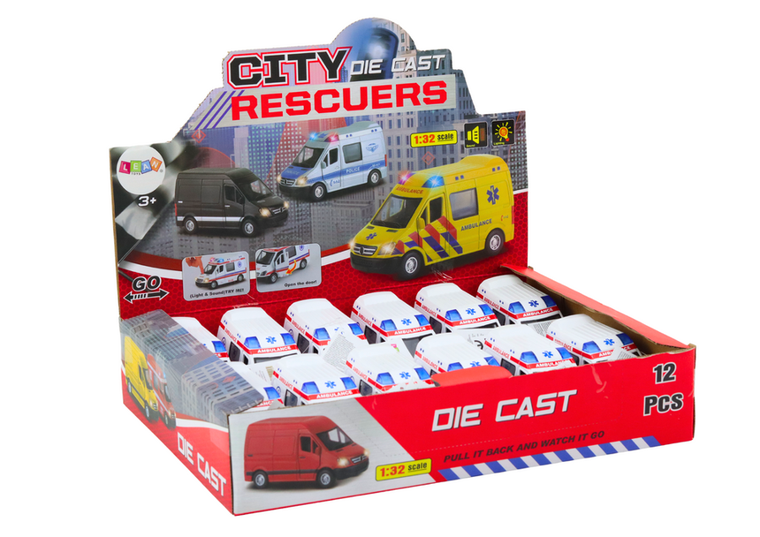 Lean Toys, ambulans, pojazd interaktywny z napędem, biały, 1:32