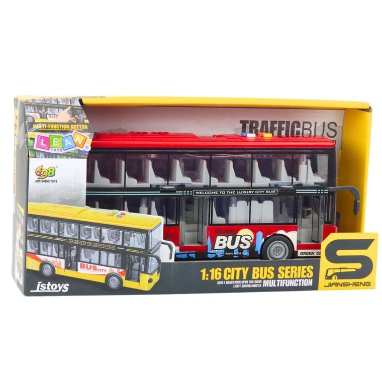 Lean Toys, autobus miejski piętrowy, pojazd interaktywny, 1:16