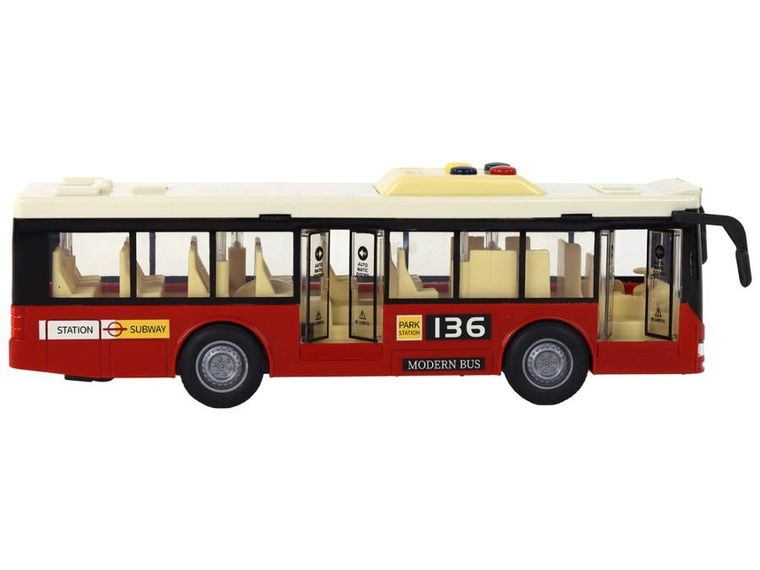 Lean Toys, autobus miejski, pojazd interaktywny, 1:16, czerwony