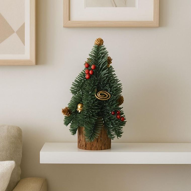 Lean Toys, choinka ozdobna, na pniu, dekoracyjna, czerwona jarzębina, szyszki, 26-12 cm