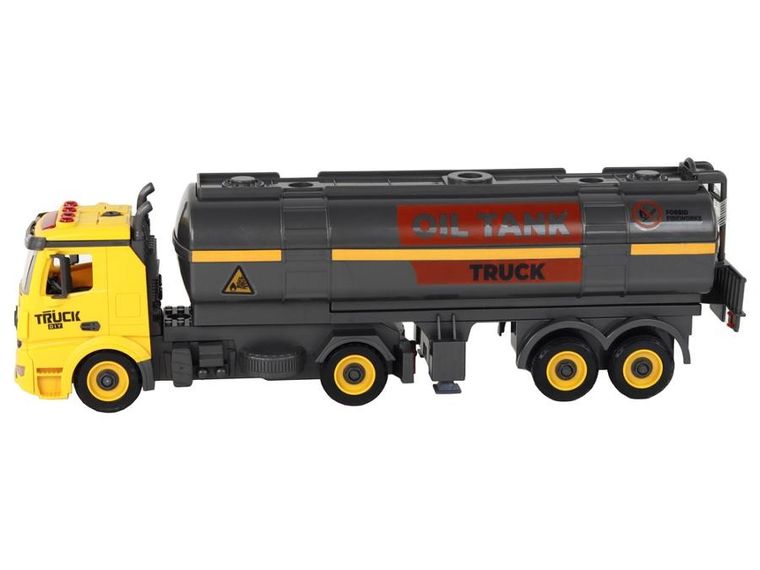 Lean Toys, ciężarówka cysterna, interaktywny pojazd do skręcania, żółty