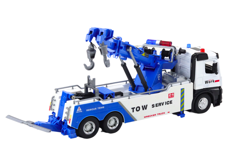 Lean Toys, ciężarówka z dźwigiem, pojazd interaktywny, biało-niebieska