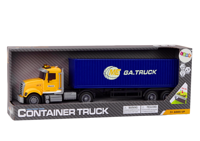 Lean Toys, ciężarówka z kontenerem, pojazd interaktywny z napędem, żółta