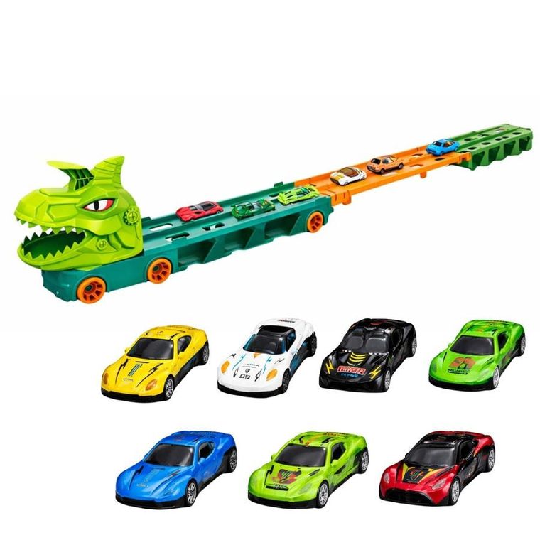 Lean Toys, dinozaur, ciężarówka transporter rozkładany z autkami 4w1