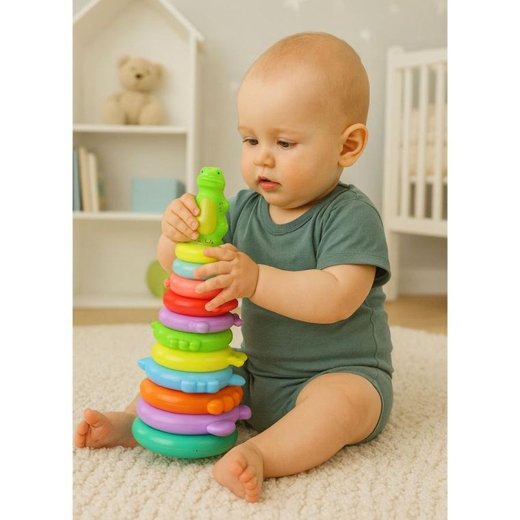 Lean Toys, dinozaur, piramida sensoryczna, 12 elementów