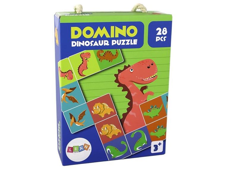 Lean Toys, Dinozaury, domino, puzzle, 28 elementów, zestaw gier 3w1