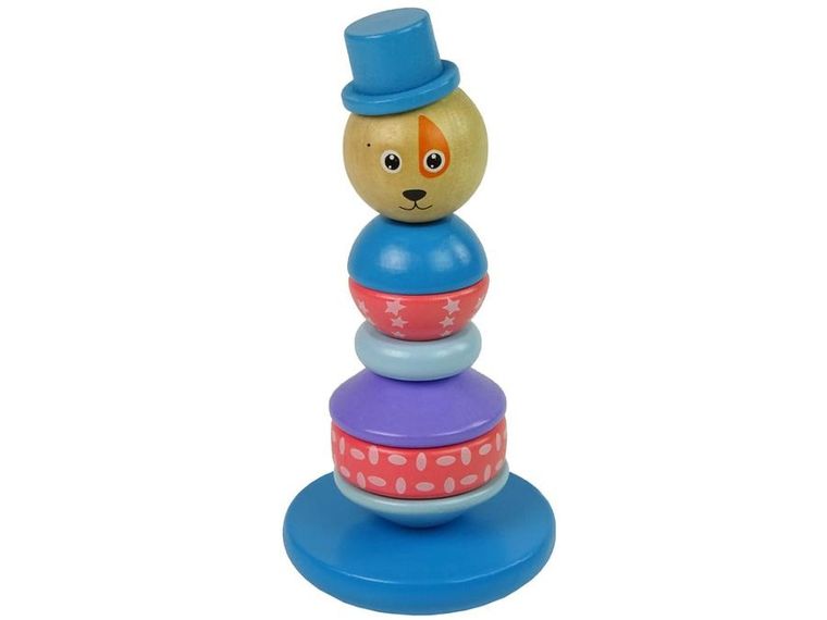 Lean Toys, drewniana edukacyjna piramidka pies z kapeluszem balansująca wieża