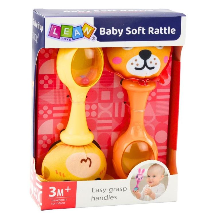 Lean Toys, grzechotki z miękką piłeczką, żyrafa lew, 2 szt.