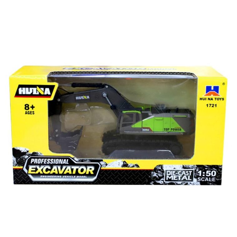 Lean Toys, Huina, koparka gąsienicowa, pojazd budowlany, zielona, 1:50