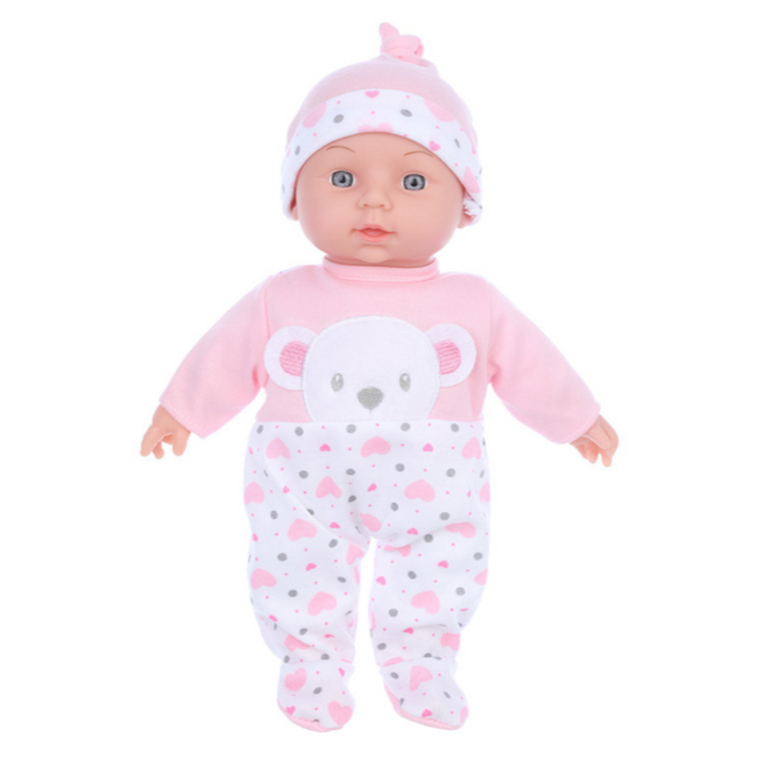 Lean Toys, interaktywna lalka bobas, różowa piżamka z misiem