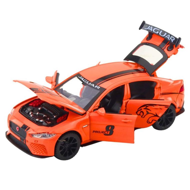 Lean Toys, jaguar, interaktywny pojazd metalowy, pomarańczowy