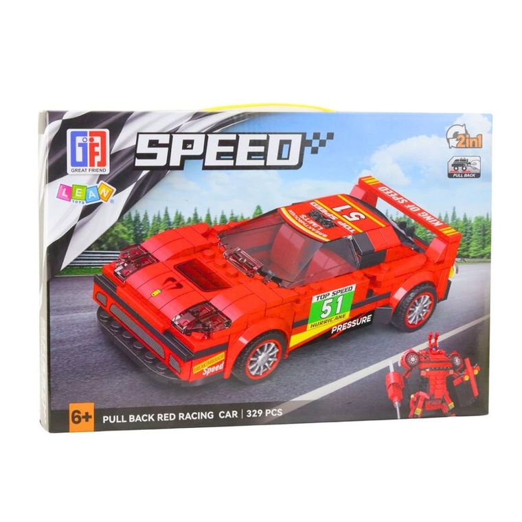 Lean Toys, klocki konstrukcyjne, Auto Robot, 2w1 Czerwony Napęd, 329 elementów