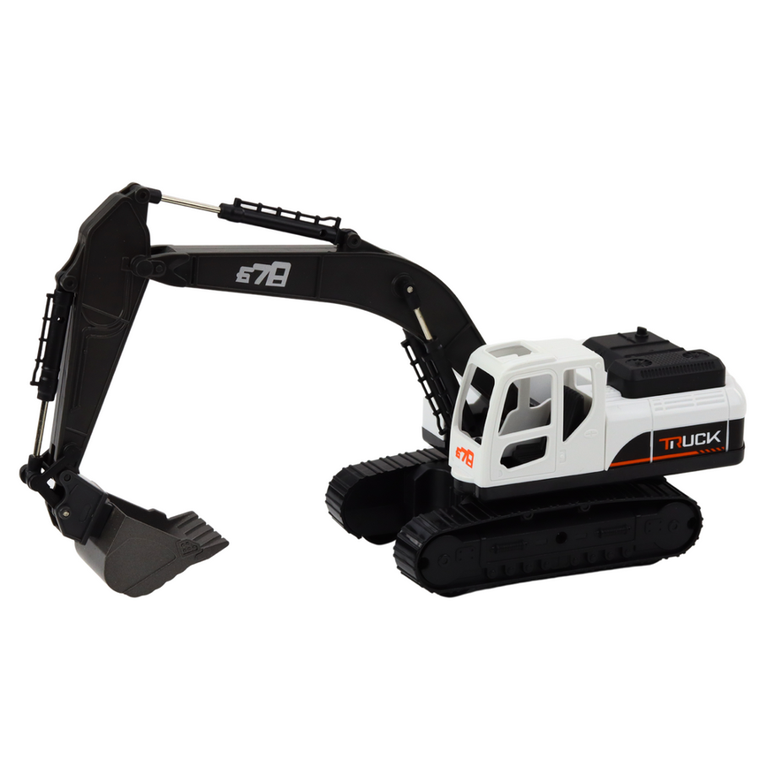 Lean Toys, koparka gąsienicowa metalowa biała