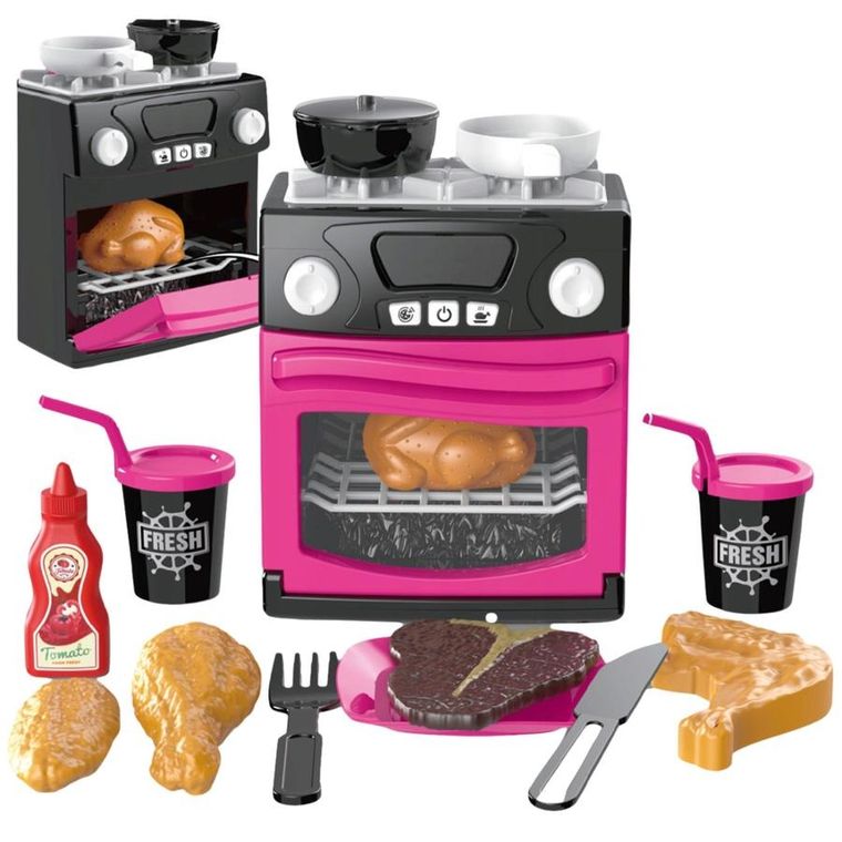 Lean Toys, kuchenka z piekarnikiem i akcesoriami, interaktywna, różowa