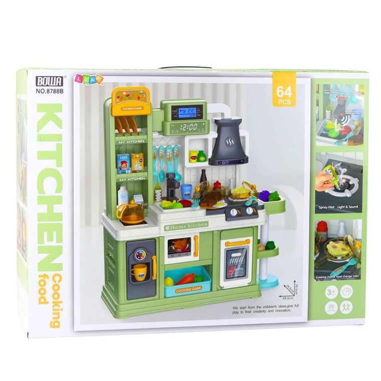 Lean Toys, kuchnia z akcesoriami, interaktywna, zielona, 64 elementy