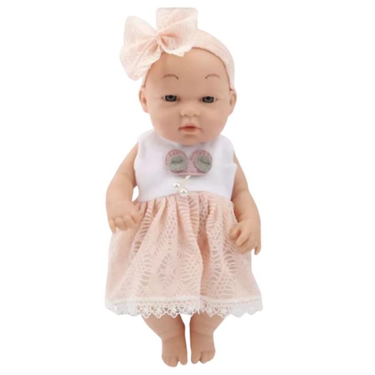 Lean Toys, lalka bobas, w różowej sukience, ruchome rączki nóżki, 30 cm