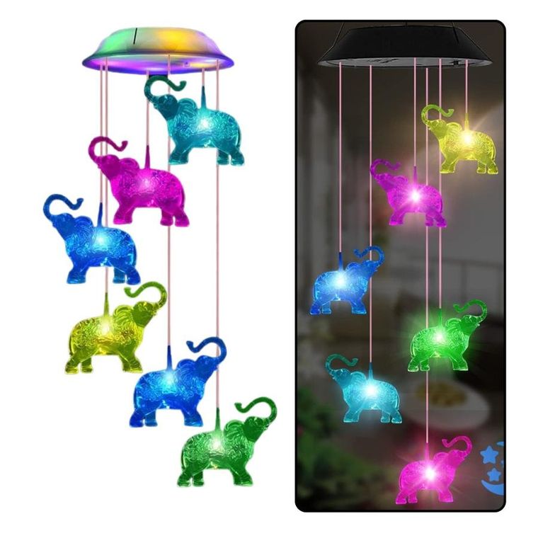 Lean Toys, lampki solarne ogrodowe LED, dzwonki, słoniki, kolorowe, 70 cm