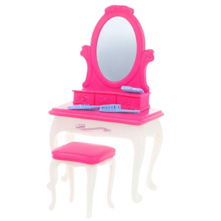 Lean Toys, łóżko i toaletka dla lalek, różowe